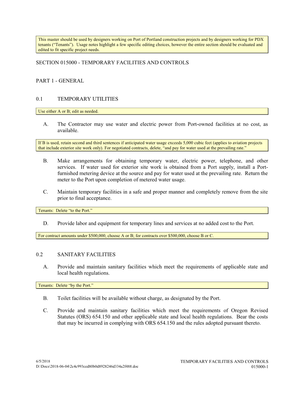 Section 015000 - Temporary Facilities and Controls