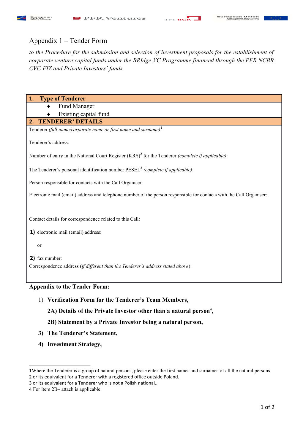 Appendix 1 Tender Form