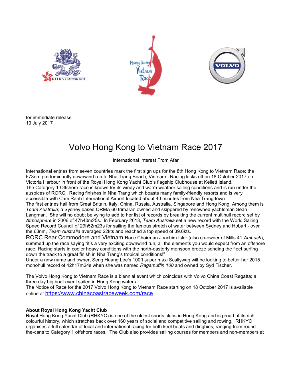 Volvo Hong Kong to Vietnam Race2017