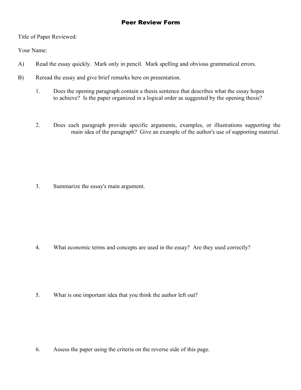 Peer Review Form