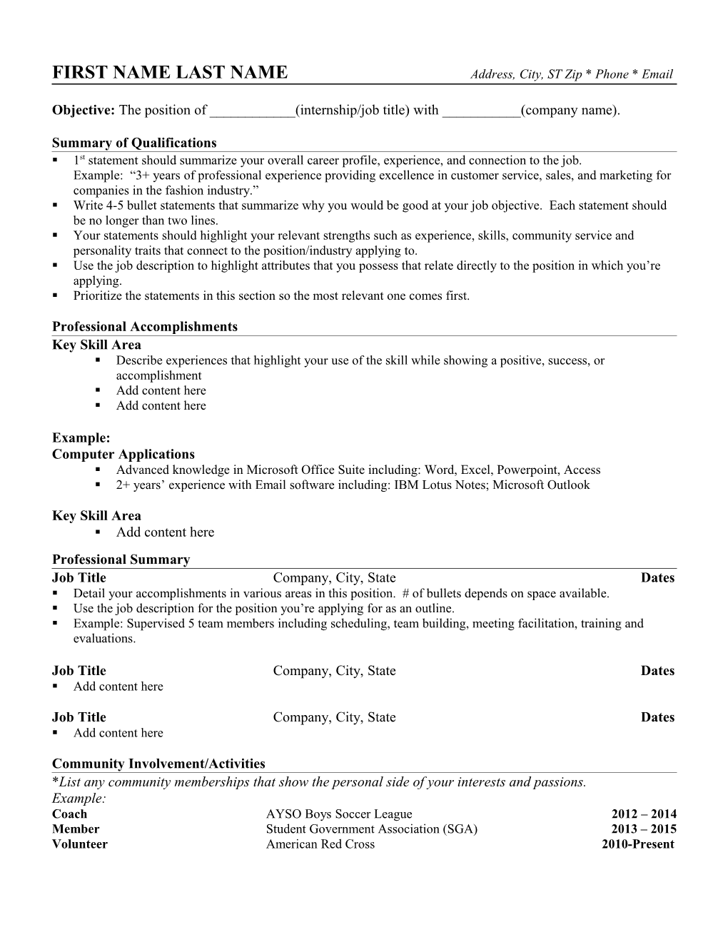 MSJC Functional Resume