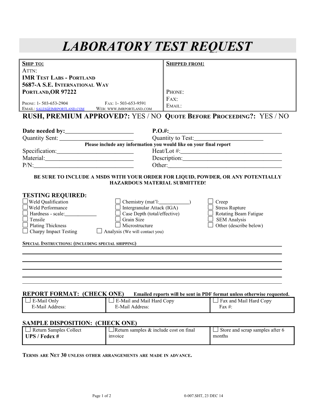 Laboratory Test Request