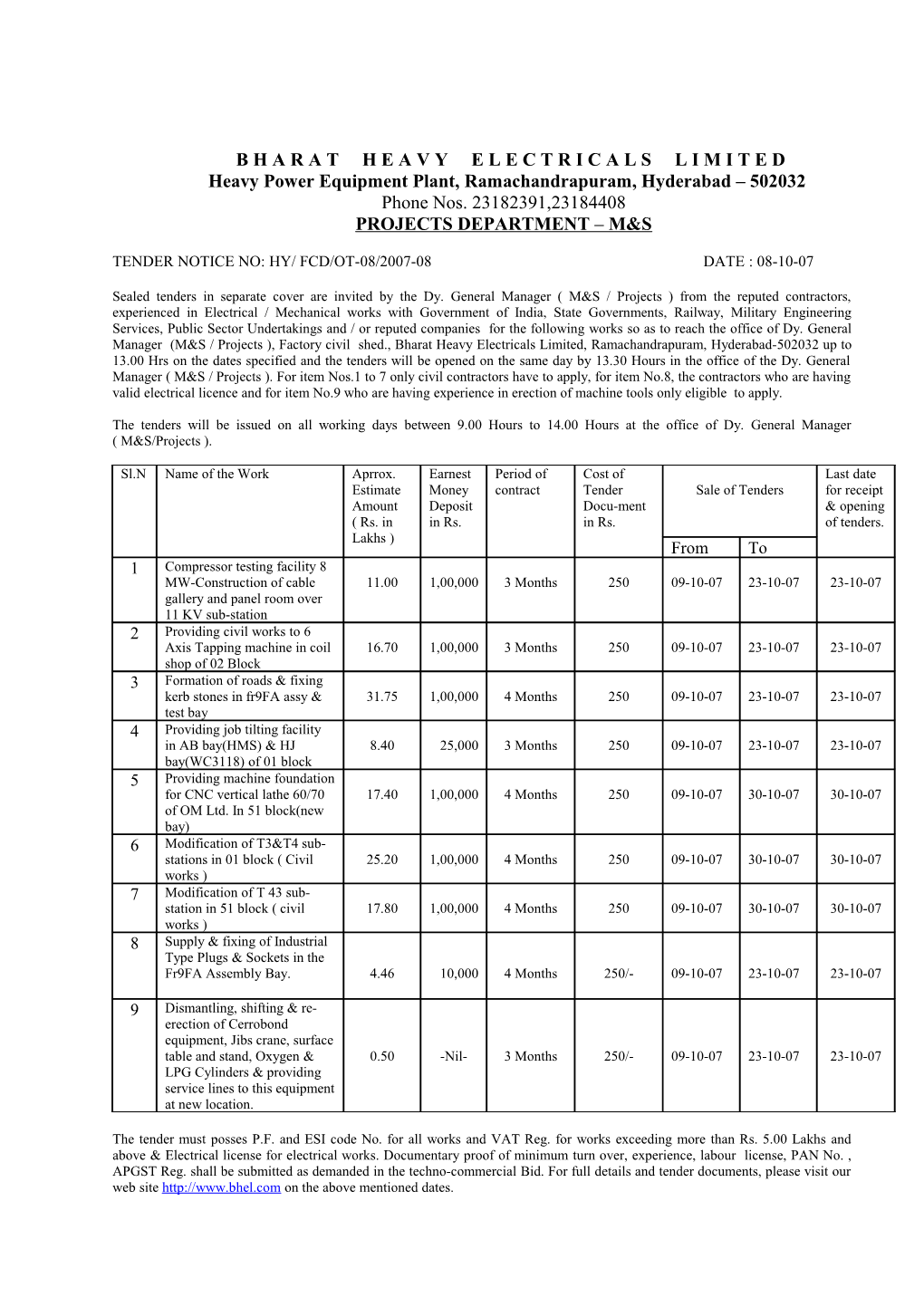 General Conditions Applicable to Electrical & Mechanical Works Contracts