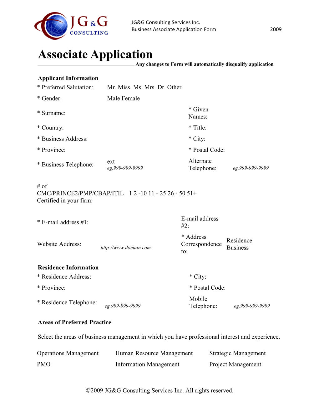 Business Associate Application Form2009