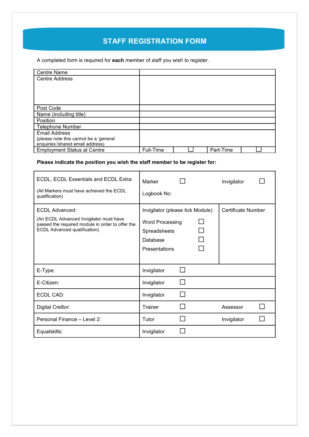 Centre Approval and Product Approval Checklist