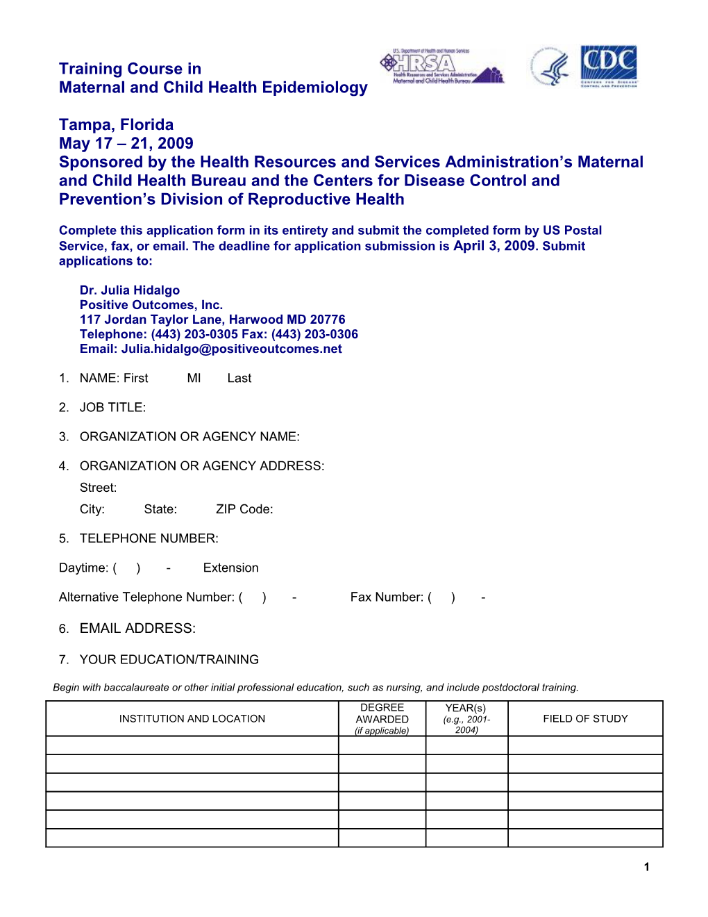 Training Course in Maternal and Child Health Epidemiology