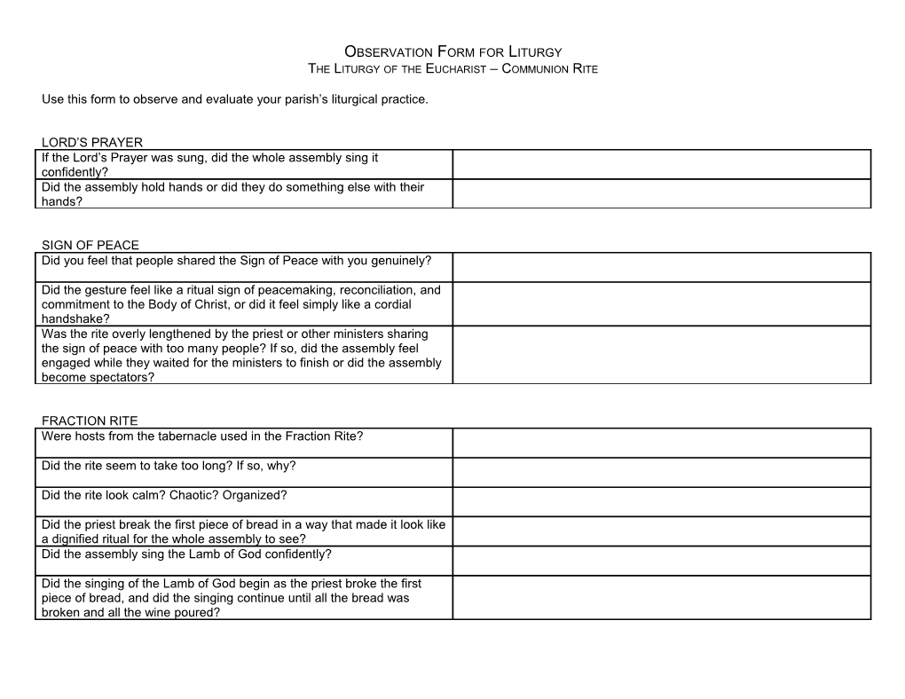 Observation Form for Liturgy