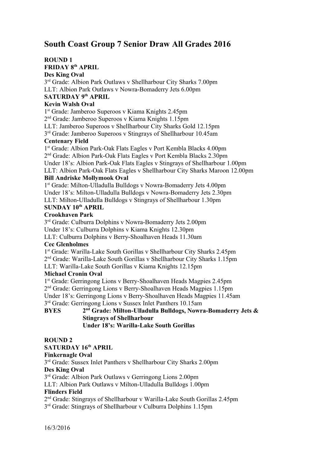 Draft 2 Senior Draw First Grade 2012