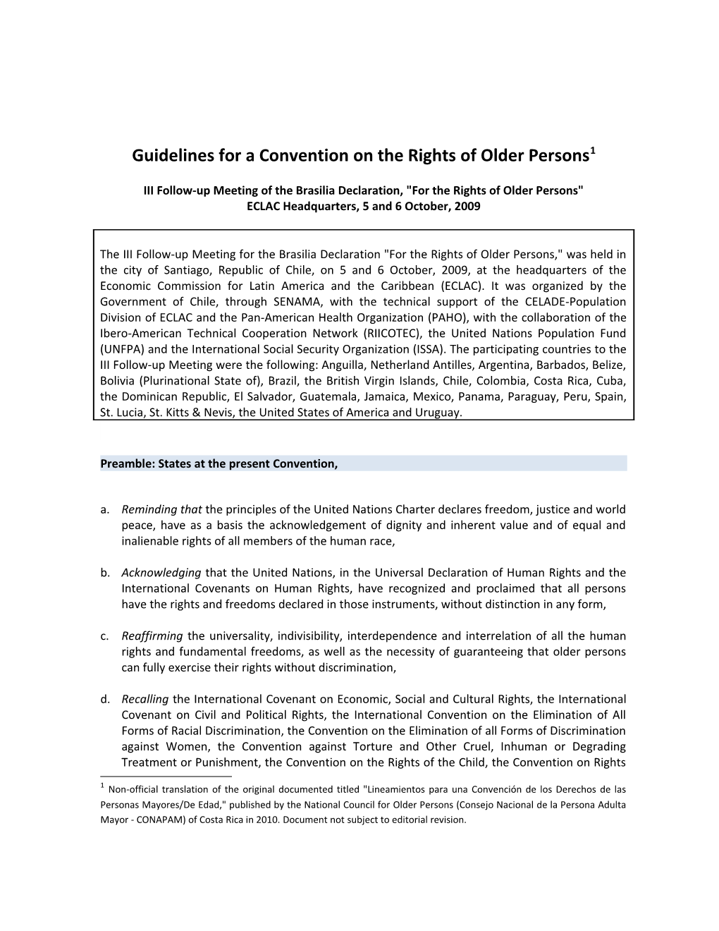 Guidelines for a Convention on the Rights of Older Persons