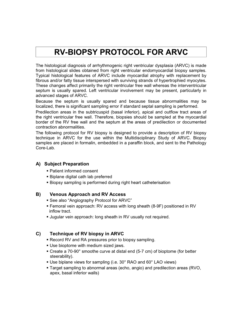 Rv-Biopsy Protocol for Arvc