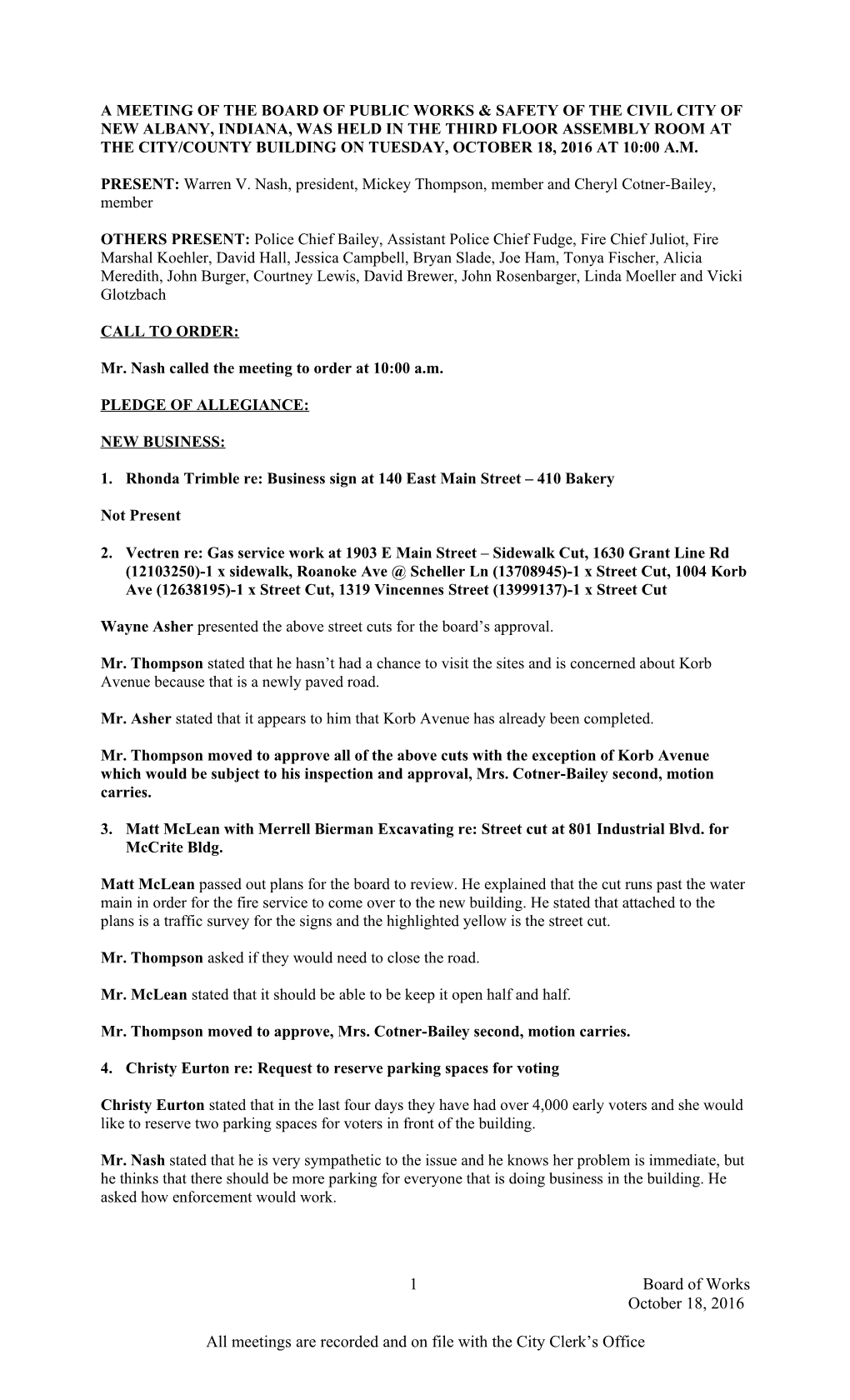 Mr. Nash Called the Meeting to Order at 10:00 A.M s9