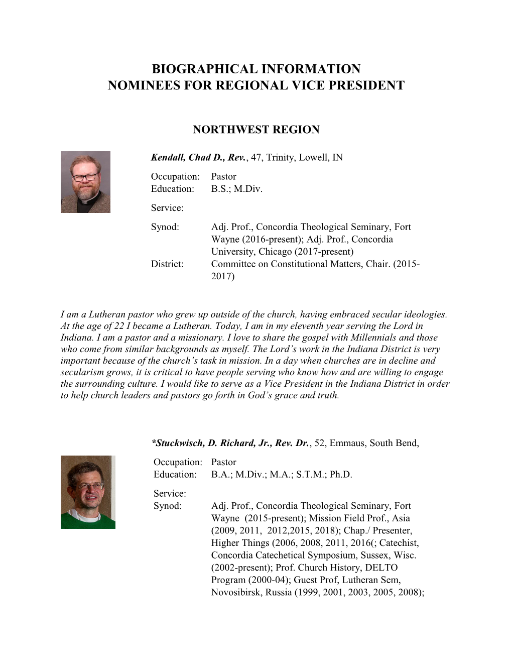 Nominees for Regional Vice President