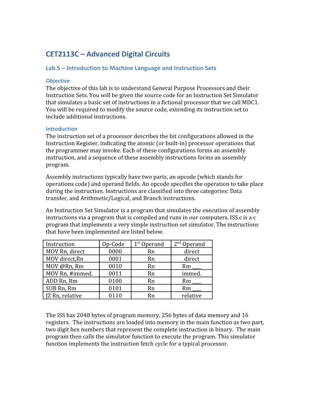 Lab 5 Introduction to Machine Language and Instruction Sets