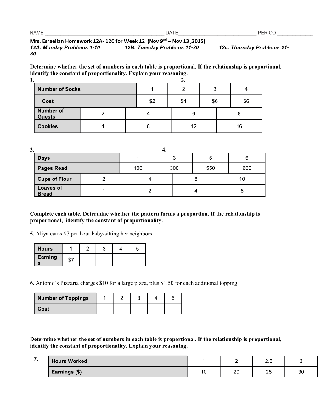 Mrs. Esraelian Homework 12A- 12C for Week 12 (Nov 9Nd Nov 13 ,2015)