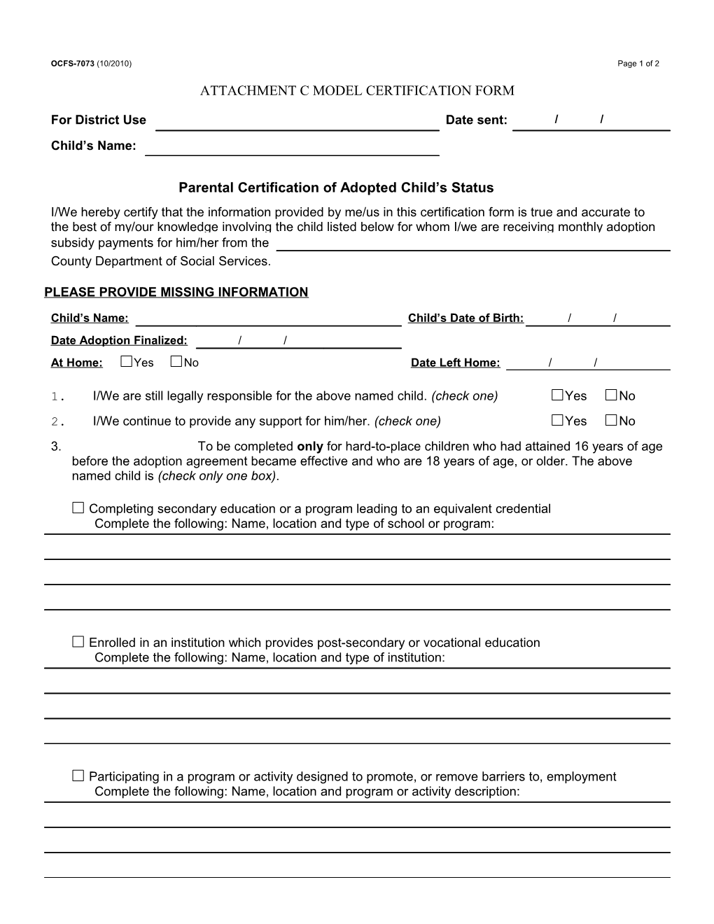 Attachment C Model Certification Form