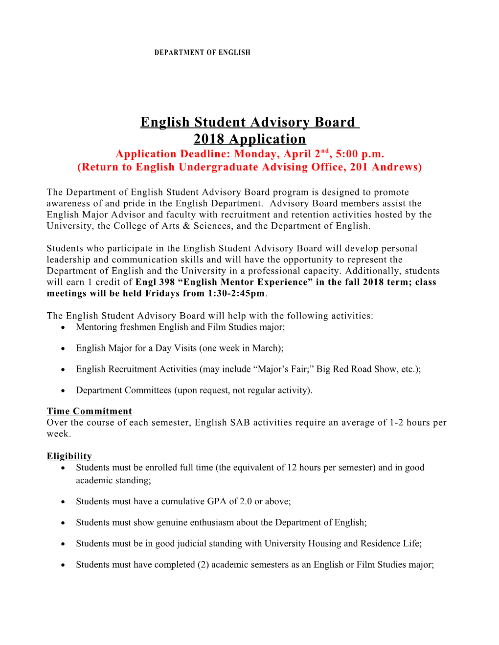 English Student Advisory Board