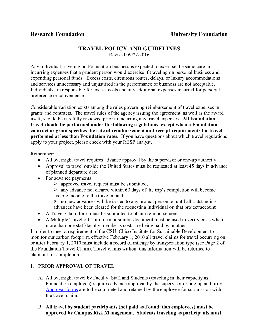 Travel Policy and Regulations