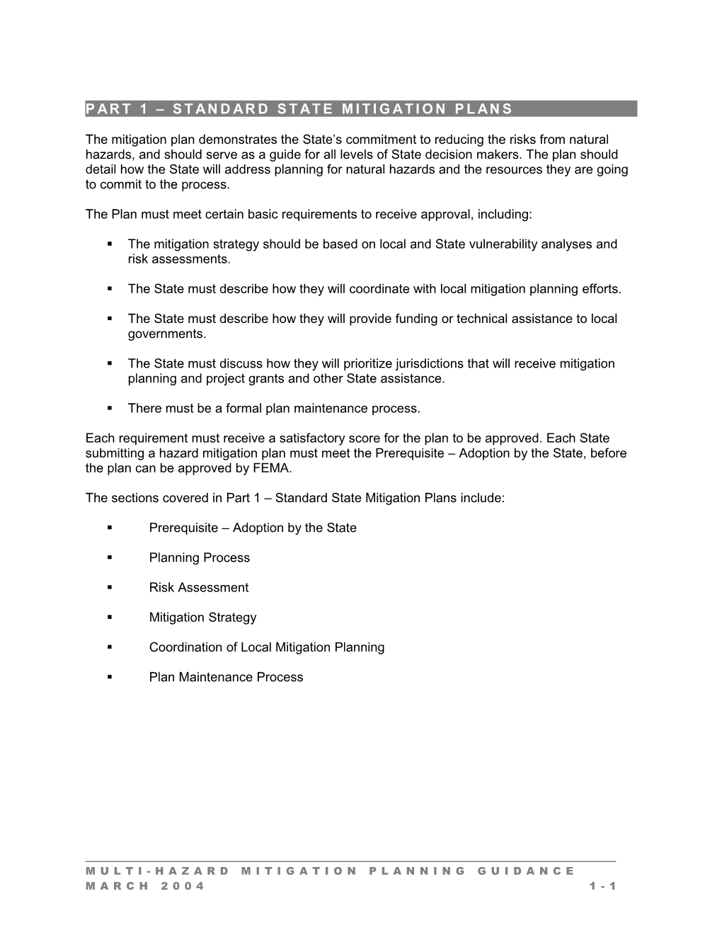 Part 1 Standard State Mitigation Plans