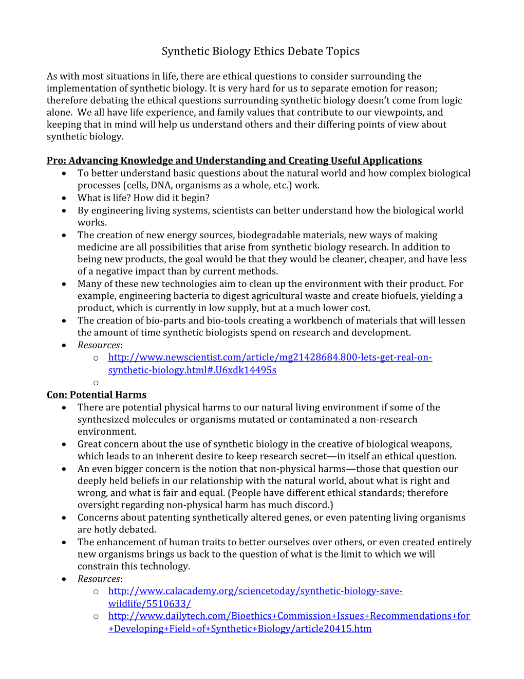 Synthetic Biology Ethics Debate Topics