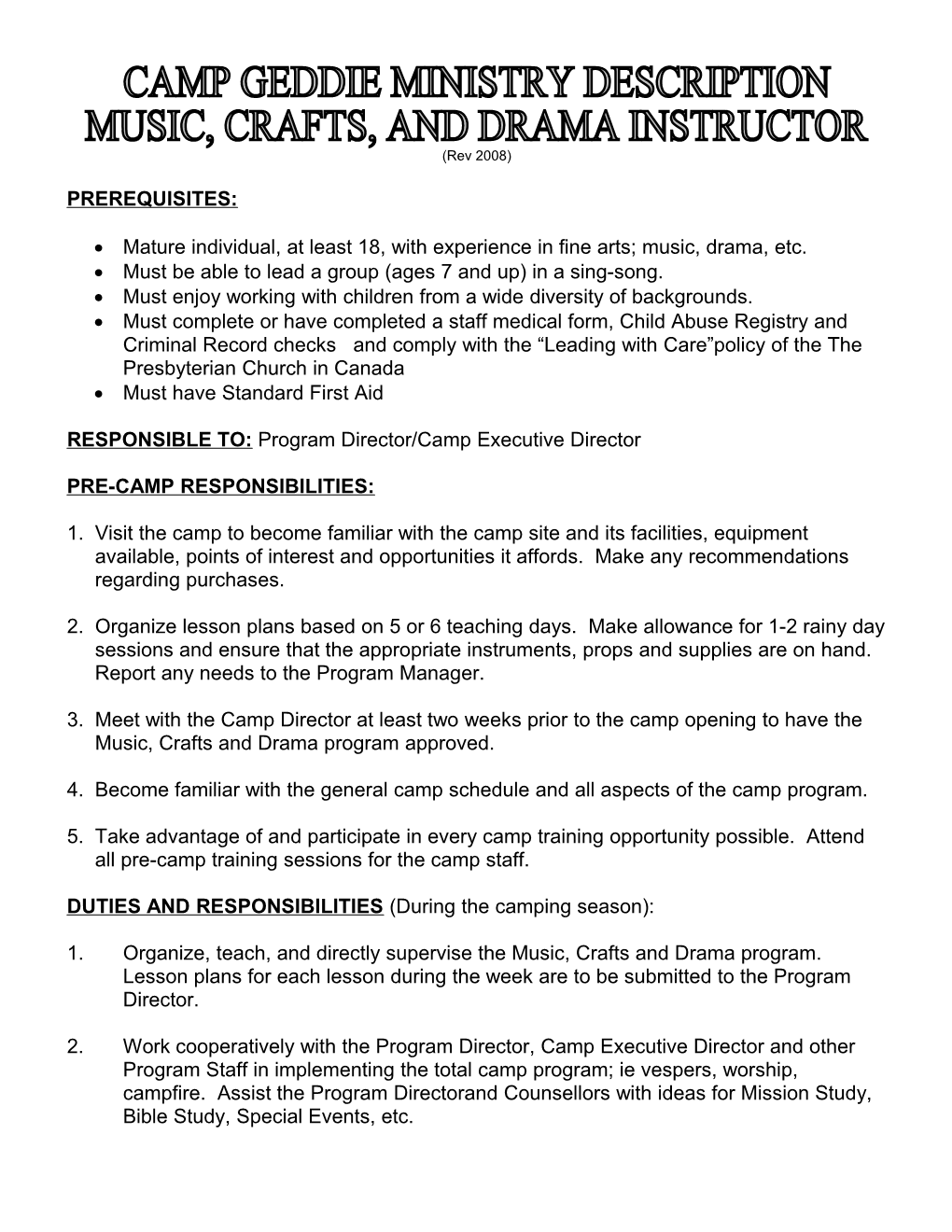 Camp Geddie Canoe Instructor Job Description