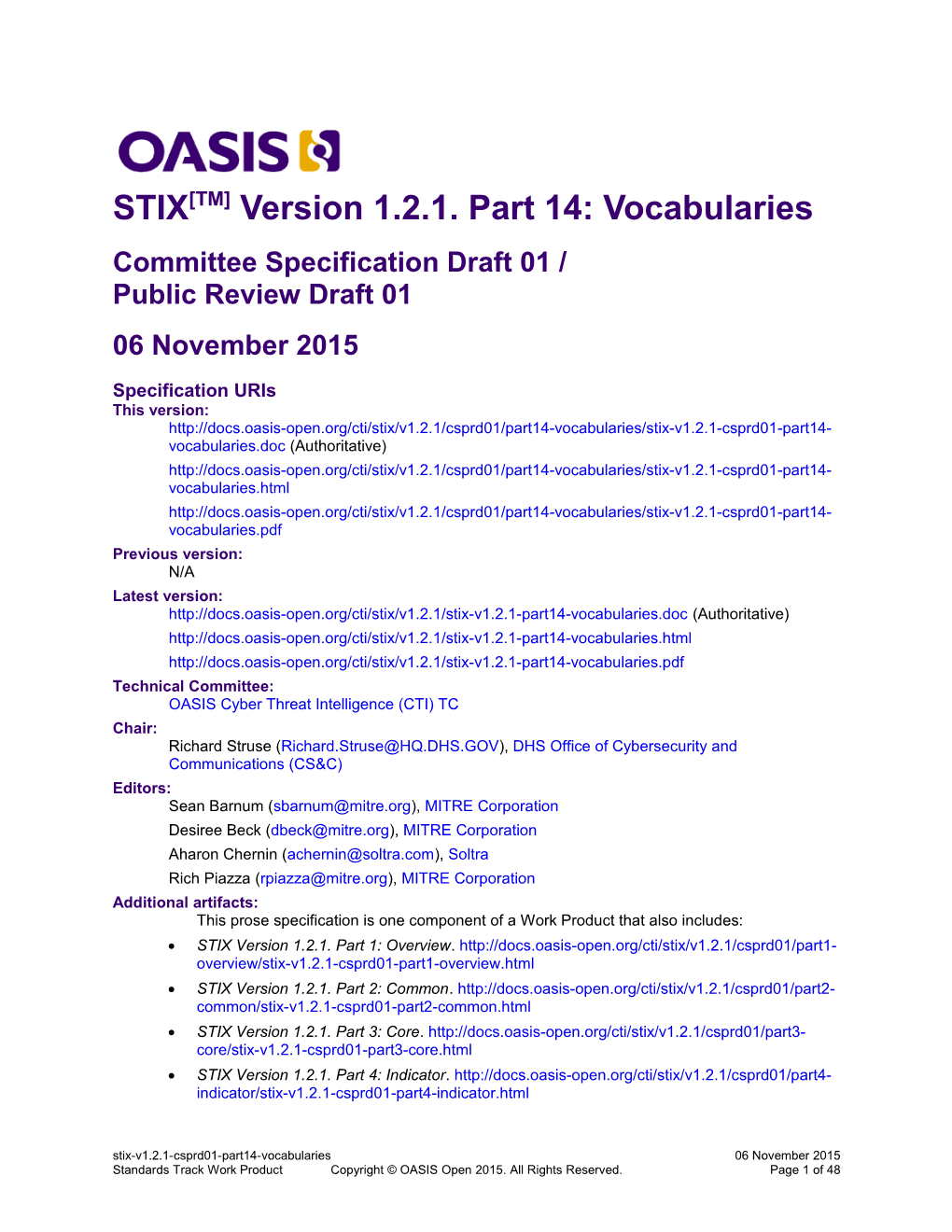 STIX Version 1.2.1. Part 14: Vocabularies