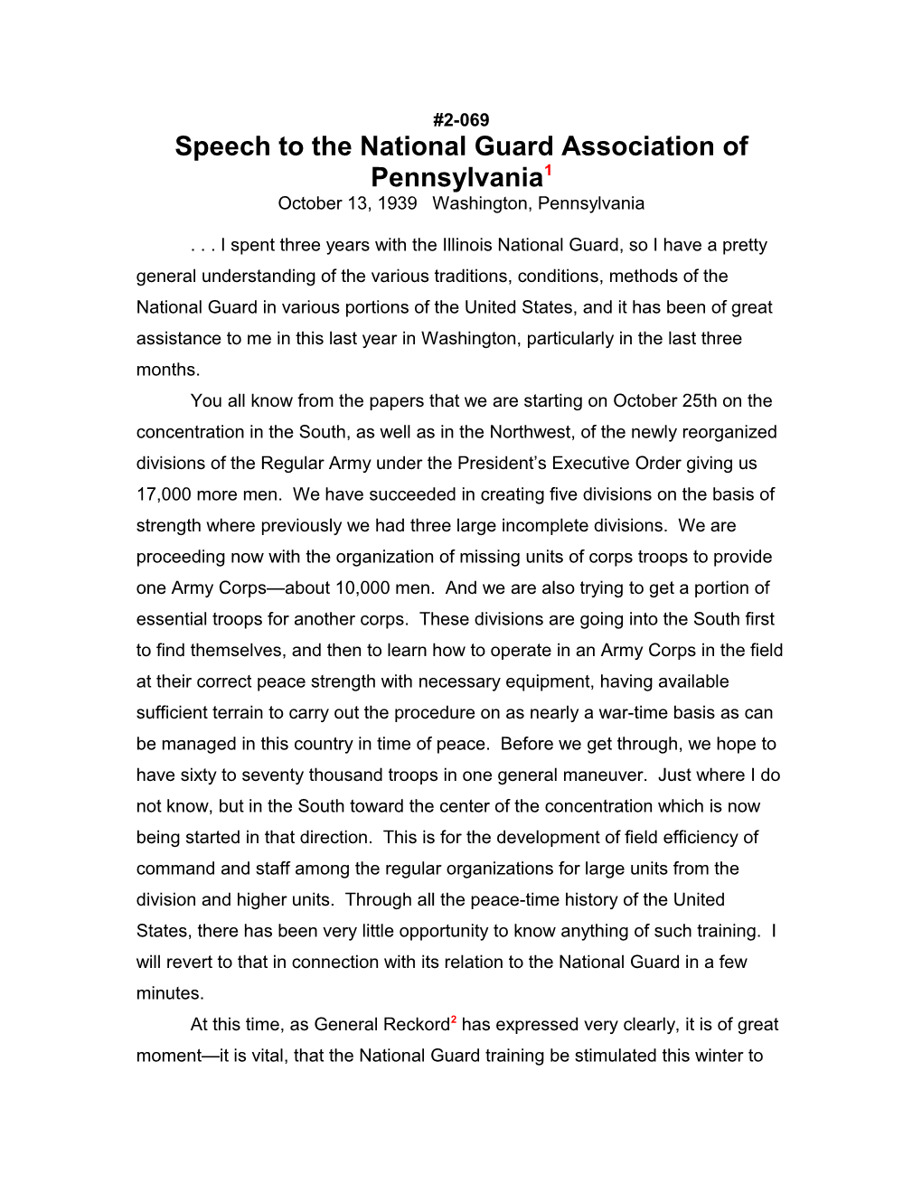 Speech to the National Guard Association of Pennsylvania1