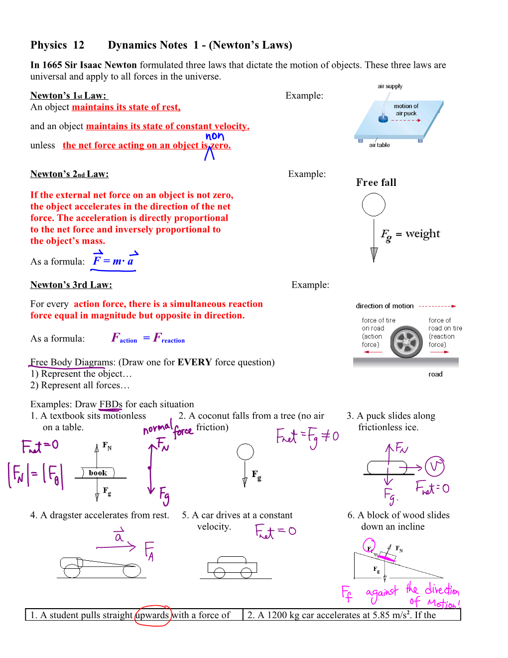 Physics 12 Dynamics Notes: 1- (Newton S Laws)
