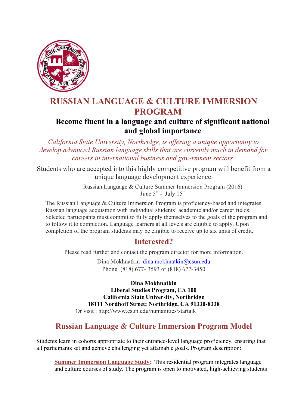 Russian Language & Culture Immersion Program