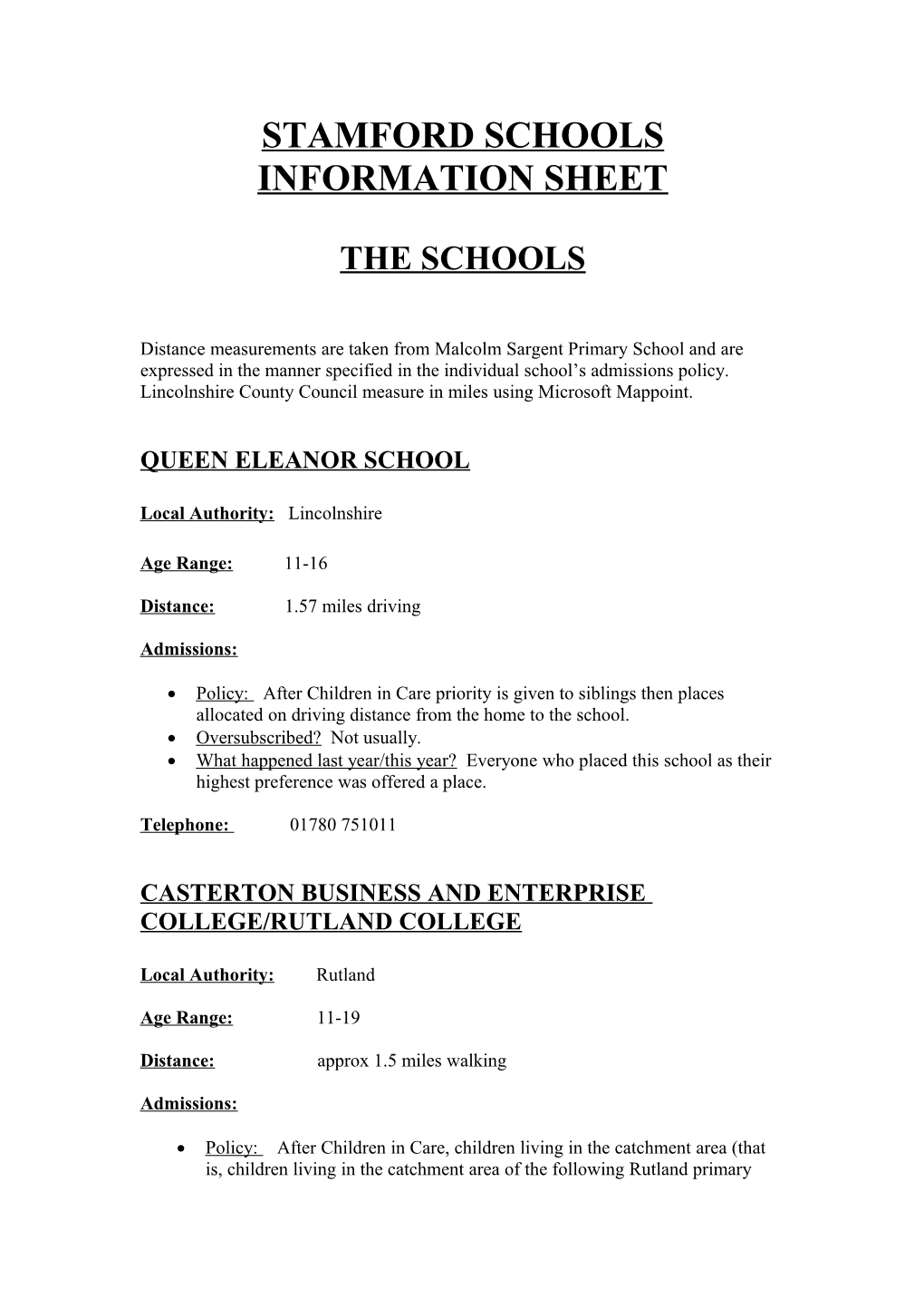 Stamford Schools Information