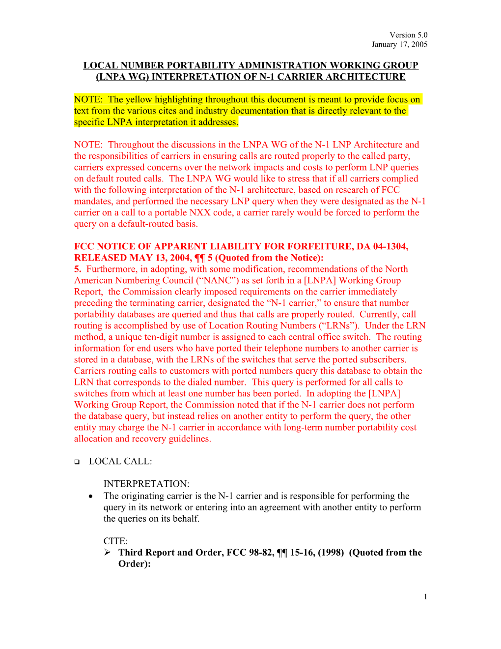 Verizon Communications Interpretation of N-1 Carrier Architecture