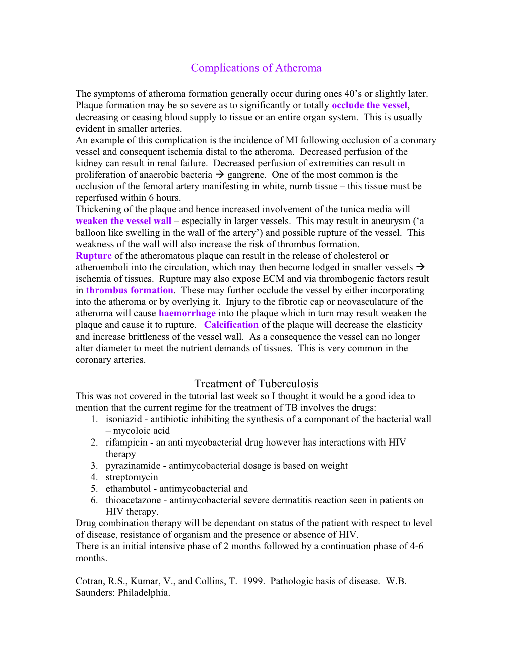 Complications of Atheroma