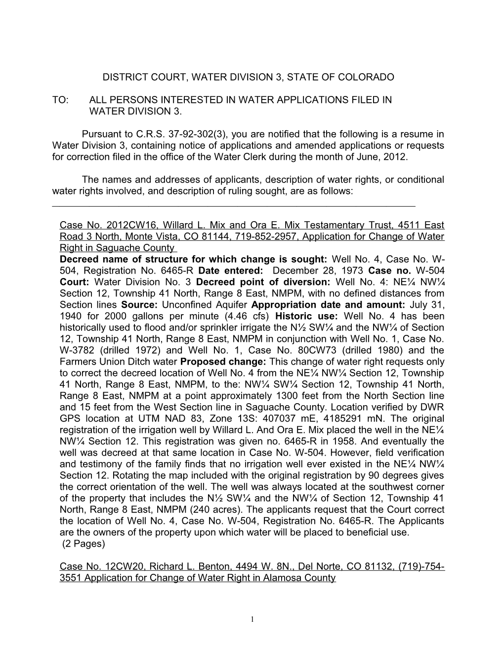 District Court, Water Division 3, State of Colorado s2