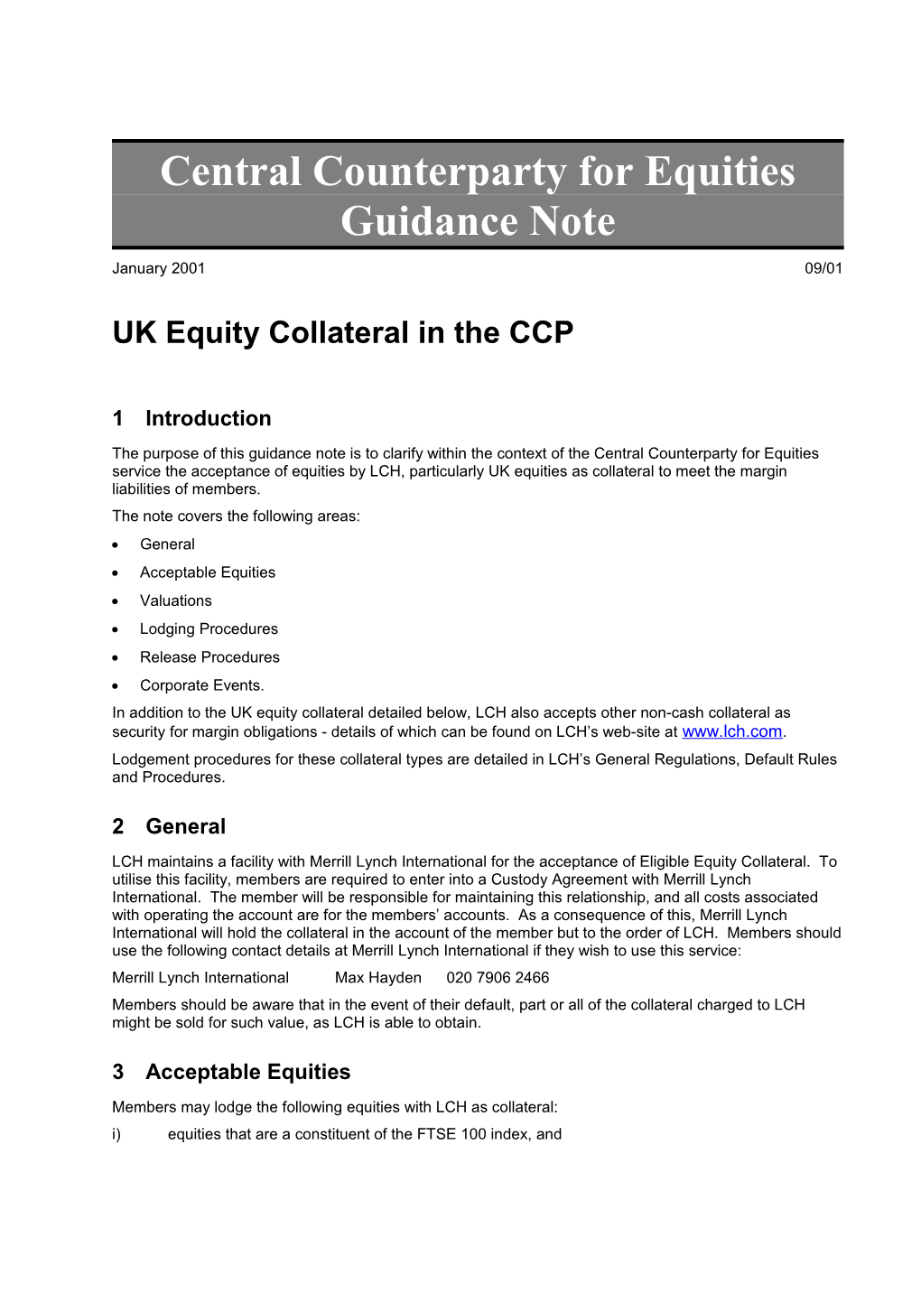 Central Counterparty for Equities Guidance Note Jan 2001, 09/01