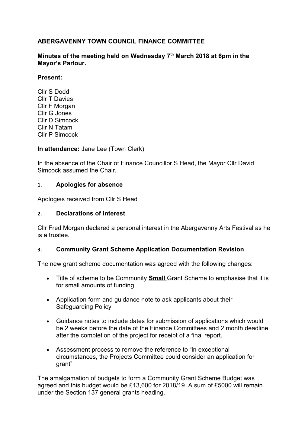 Abergavenny Town Council Finance Committee