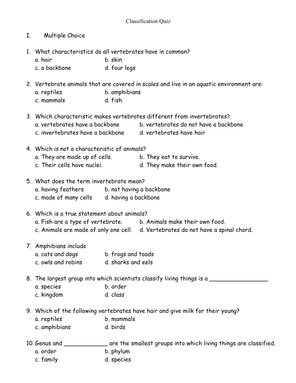 1. What Characteristics Do All Vertebrates Have in Common?