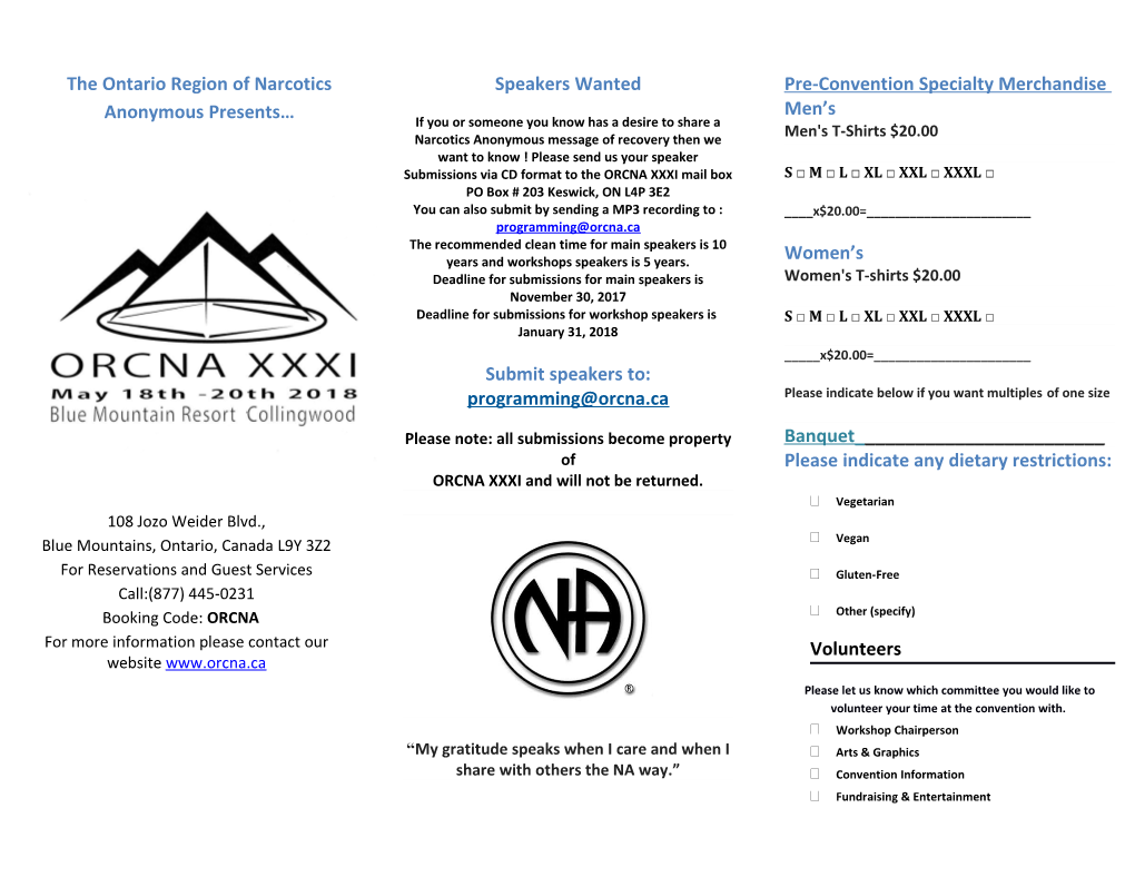 The Ontario Region of Narcotics Anonymous Presents