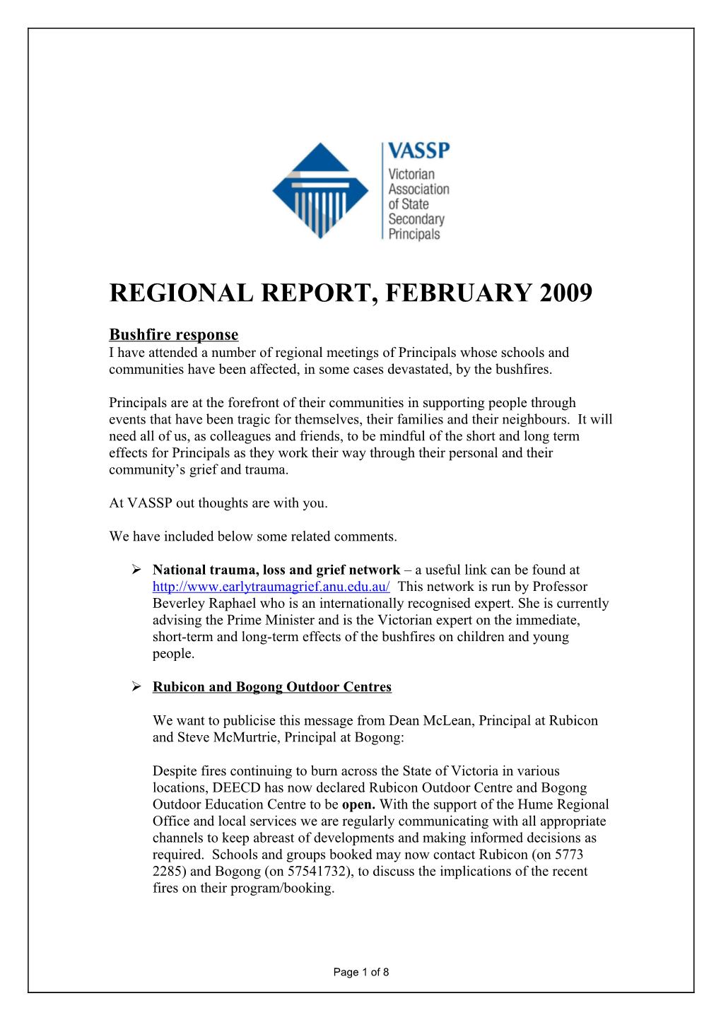 Regional Report, February 2009