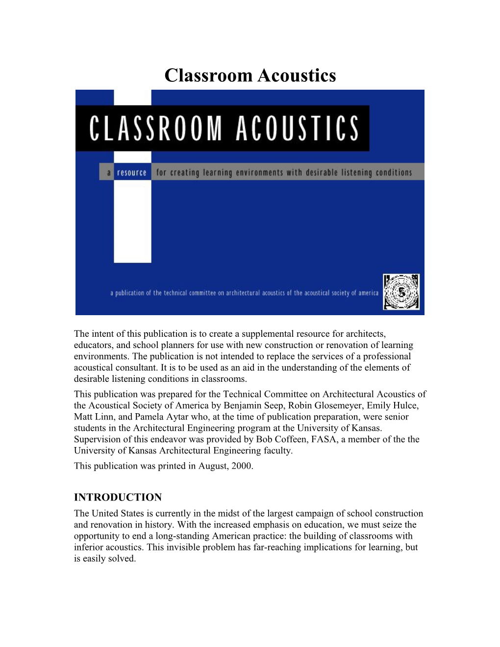 Classroom Acoustics
