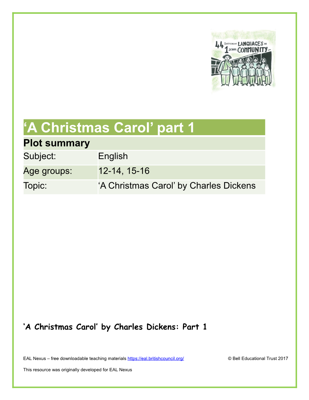 A Christmas Carol by Charles Dickens: Part 1