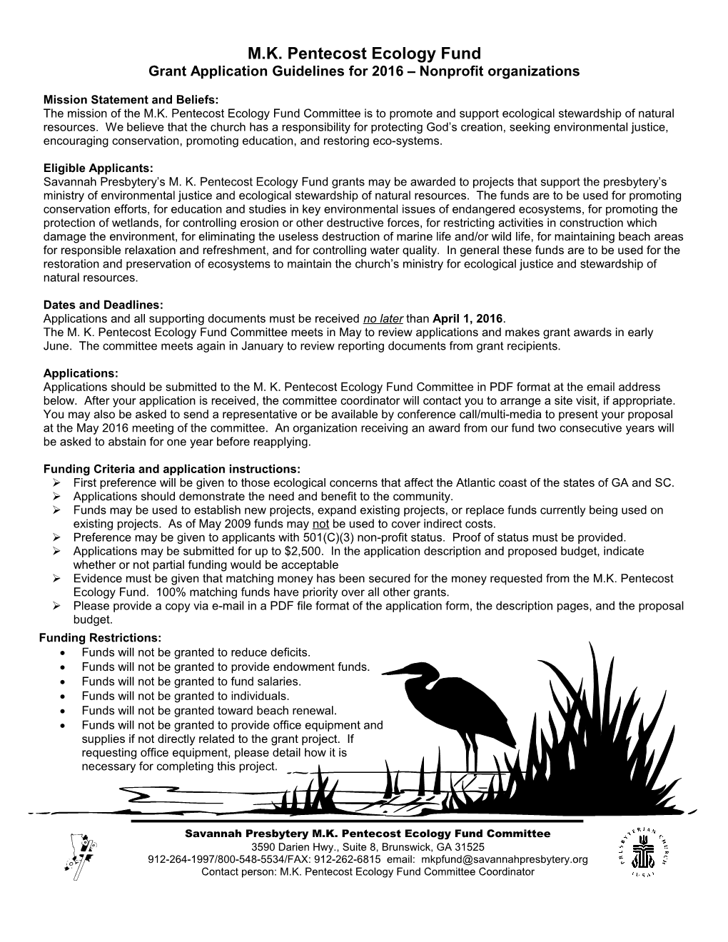 Ecology Fund Grant Application Guidelines