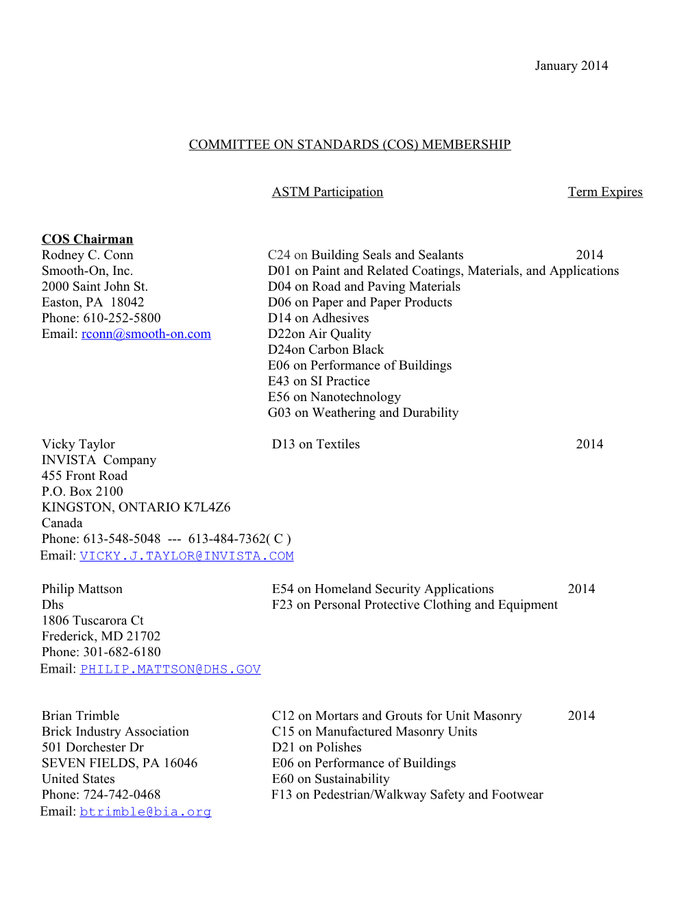 Committee on Standards (Cos) Membership
