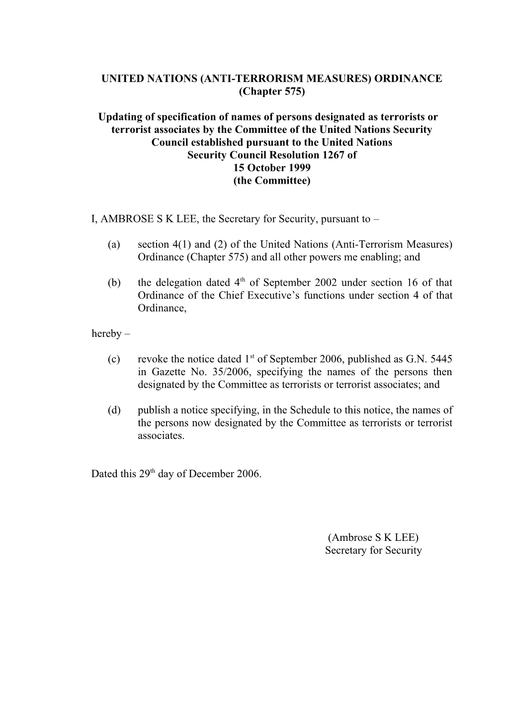 United Nations (Anti-Terrorism Measures) Ordinance s1