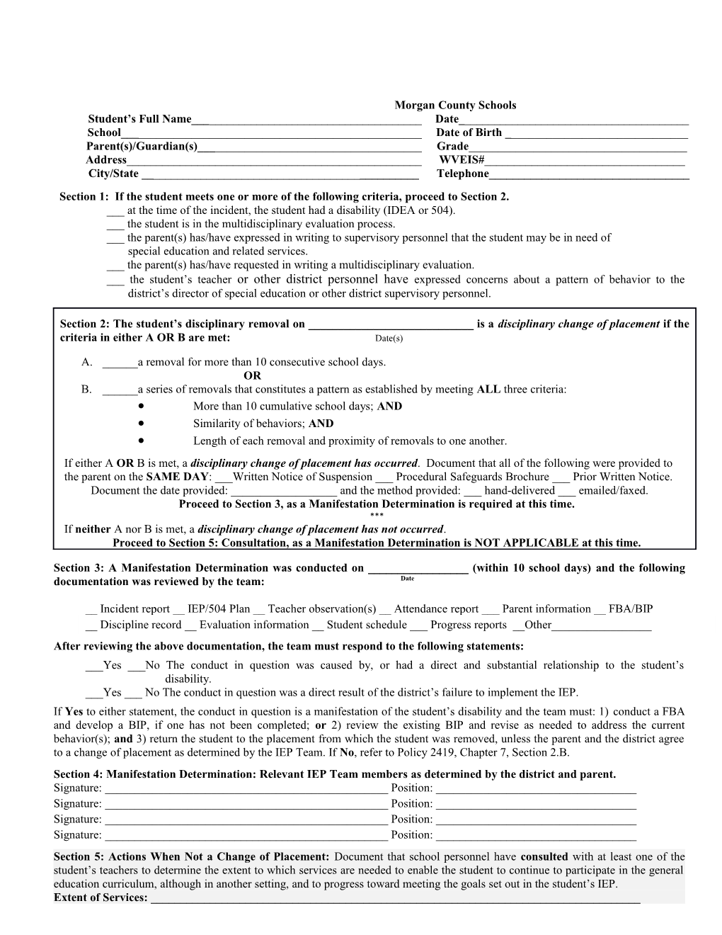 Section 1: If the Student Meets One Or More of the Following Criteria, Proceed to Section 2