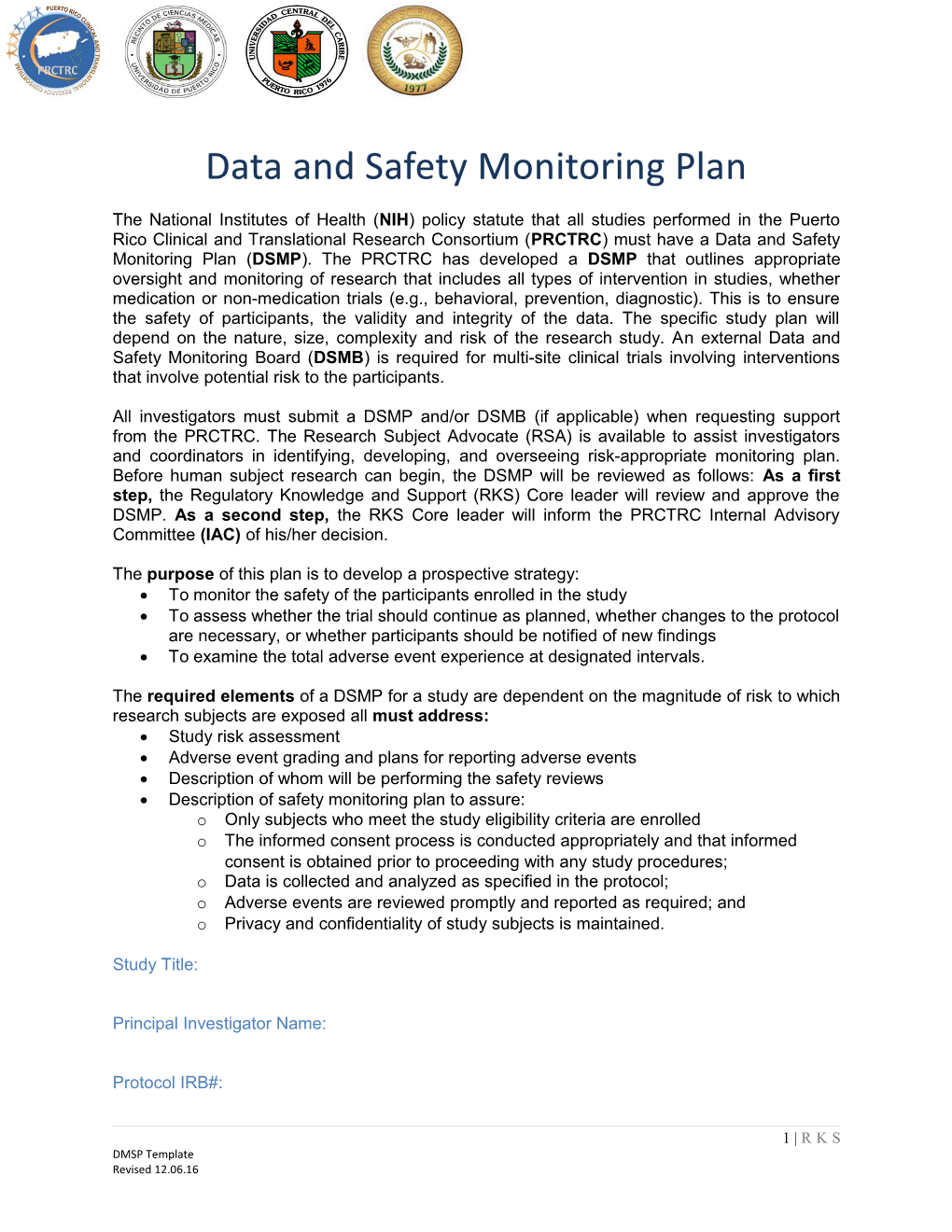 Data and Safety Monitoring Plan