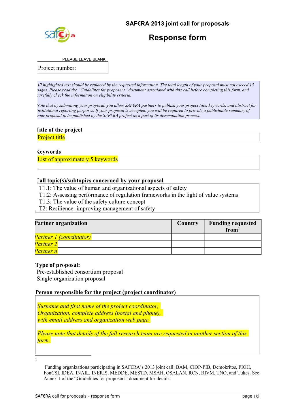 SAF RA Response Form