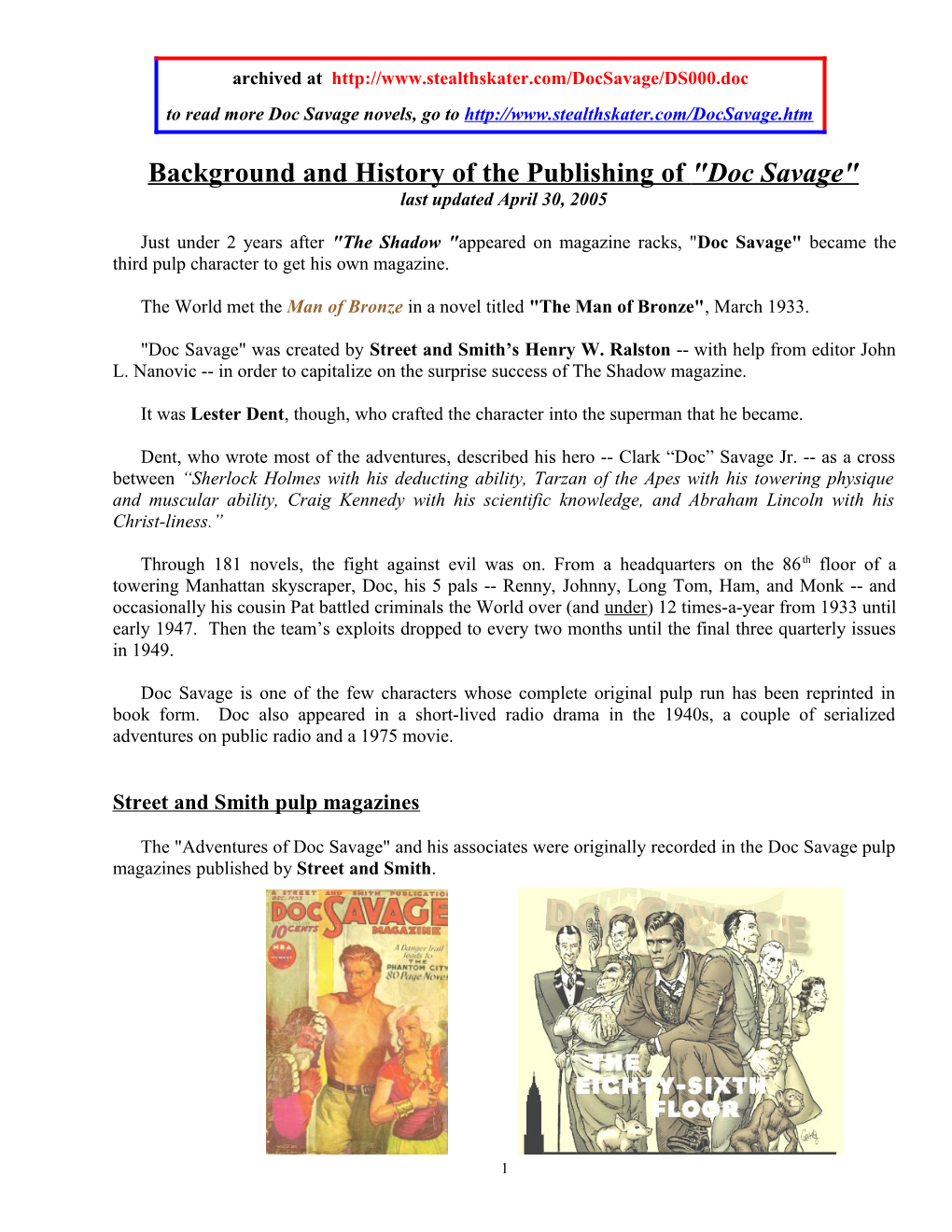 Background and History of the Publishing of Doc Savage