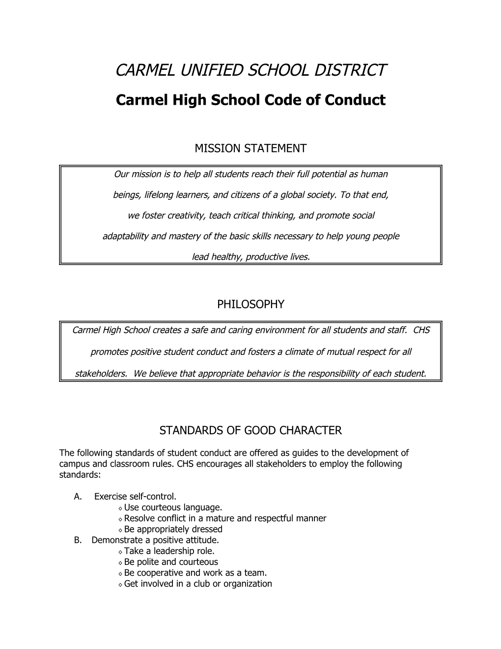 Carmel High School Code of Conduct