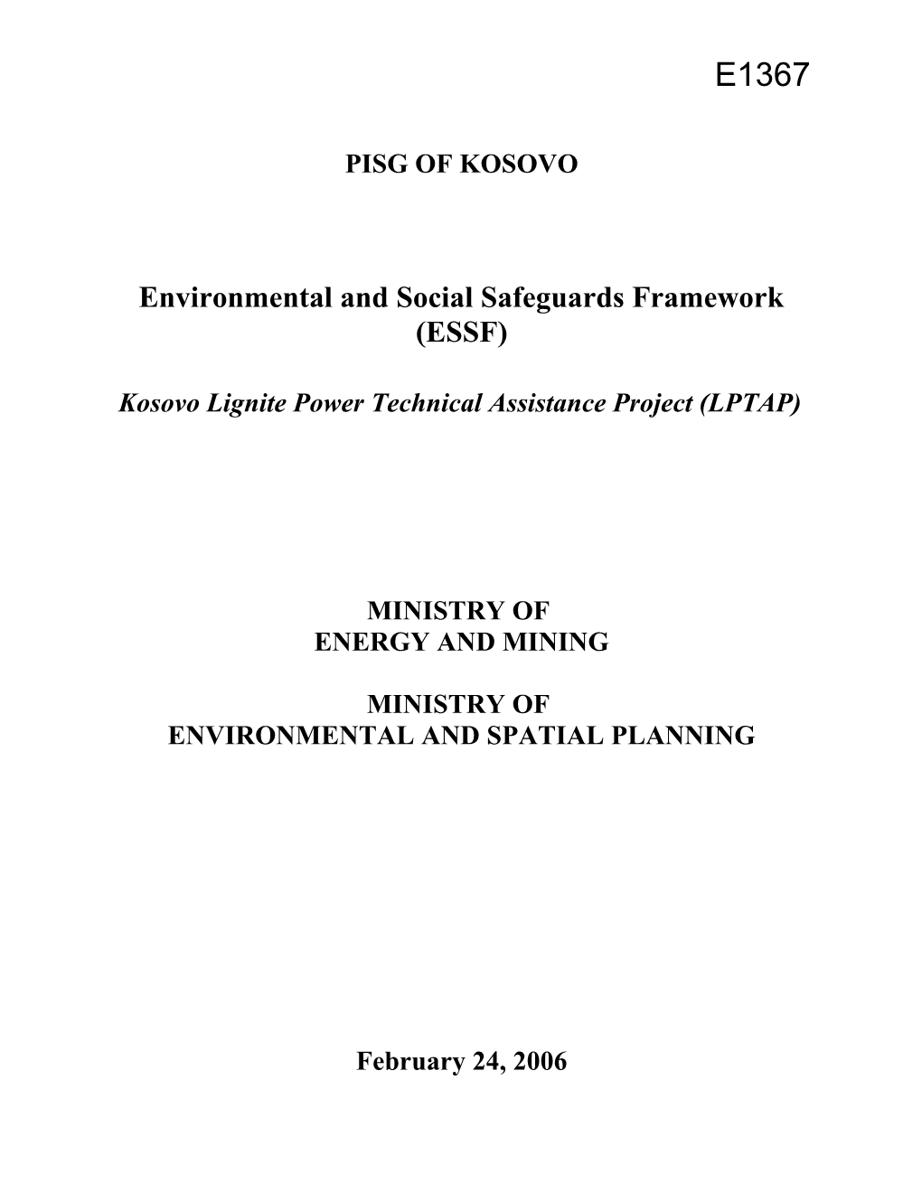 Environmental and Social Safeguards Framework (ESSF)