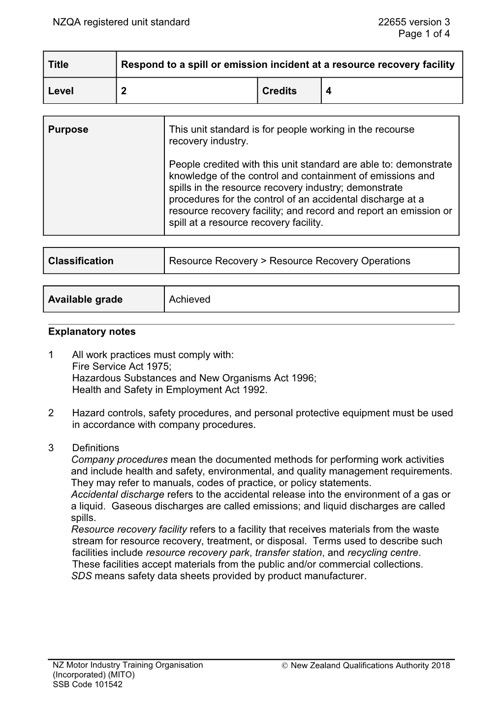 22655 Respond to a Spill Or Emission Incident at a Resource Recovery Facility