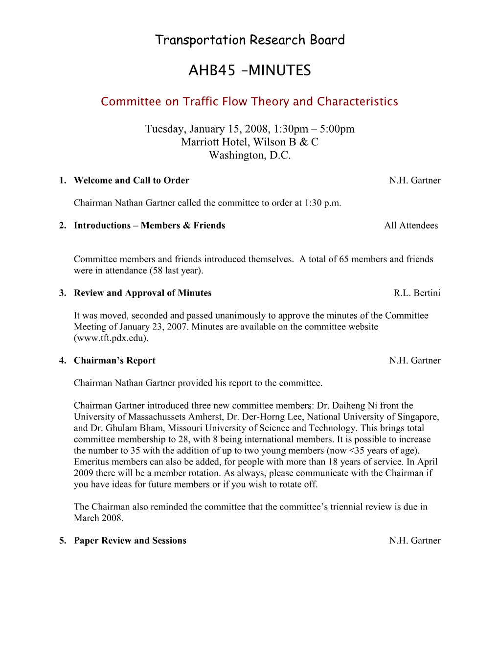 Committee on Traffic Flow Theory and Characteristics